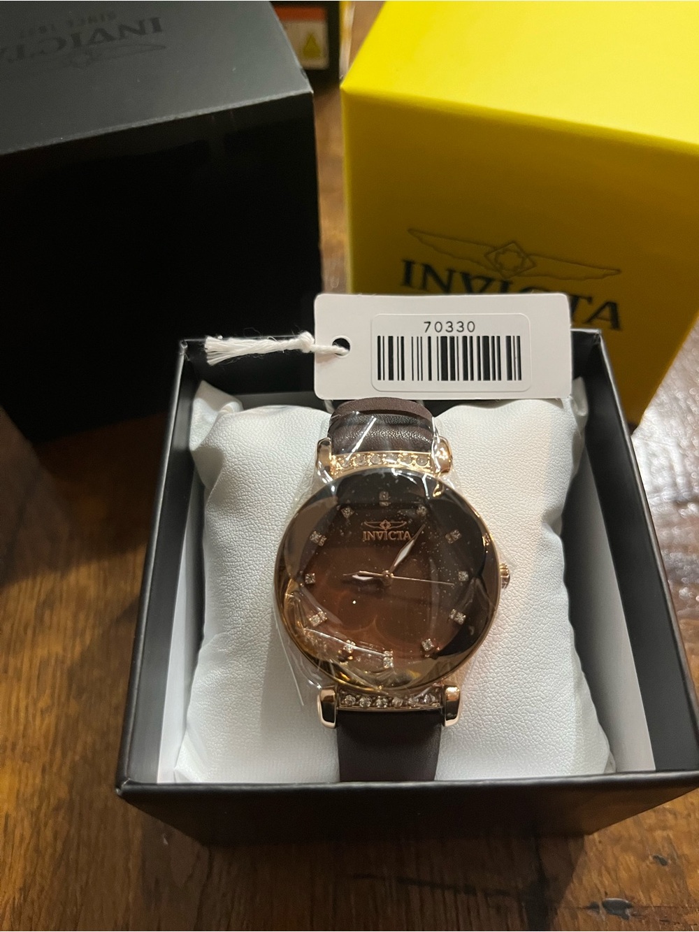Invicta Brown Dial Brown Leather Strap Rose Gold-Tone Women's Watch
